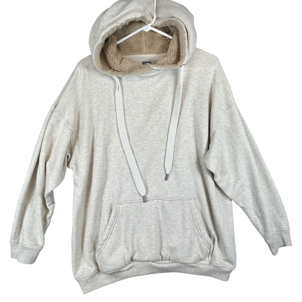 Aerie Sherpa Lined Fleece Hoodie Oatmeal Heathered Size S P